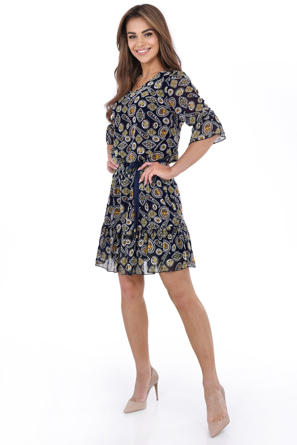 Sukienka FSU1048 GRANATOWY złoty turecki wzór