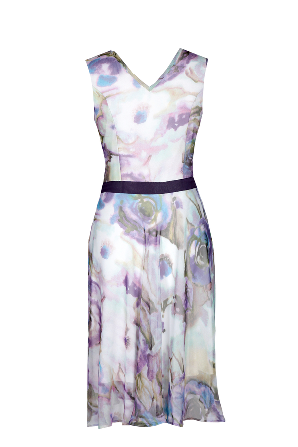 Sukienka FSU626 EKRI+PURPUROWY