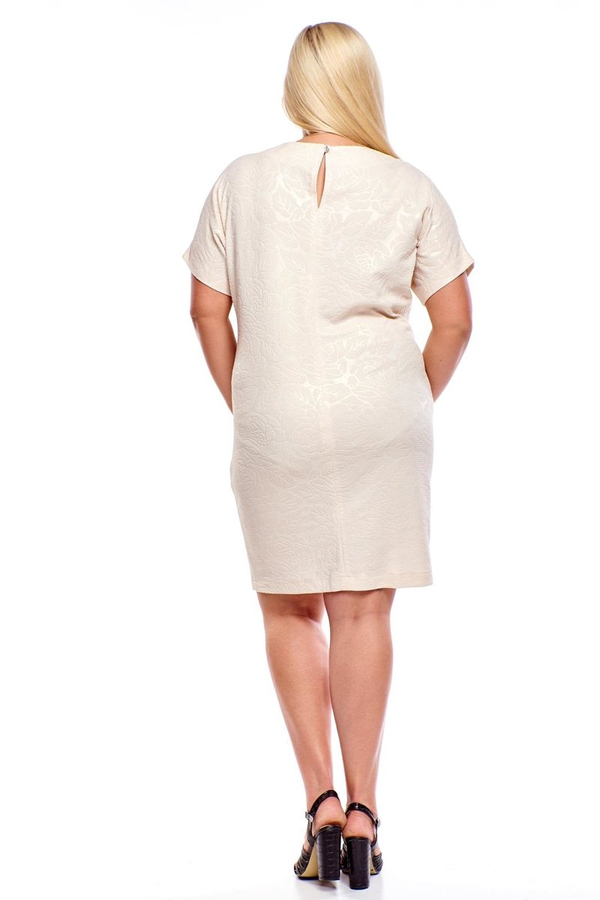 Sukienka FSU1116 BEŻOWY wyciskane kwiaty
