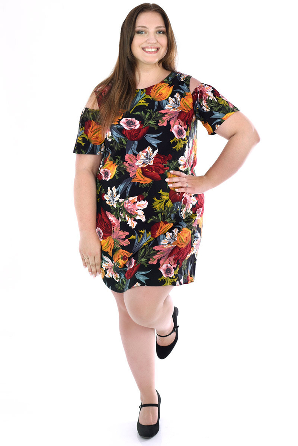 Sukienka FSU939 CZARNY duże kwiaty