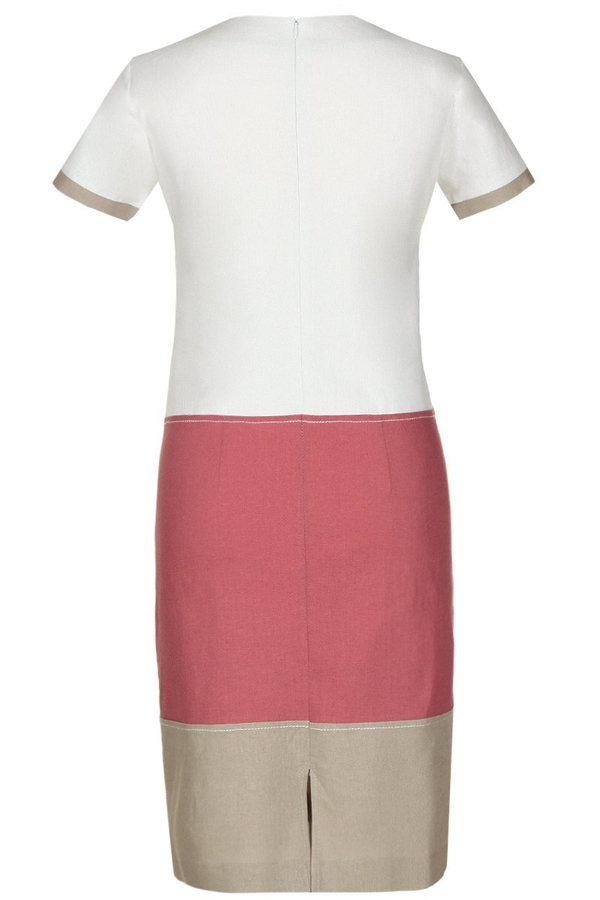 Sukienka FSU779 BIAŁY + MALINOWY