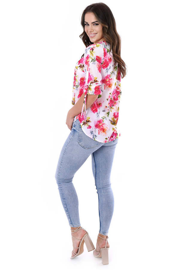 Bluzka FBZ1034 EKRI czerwone kwiaty