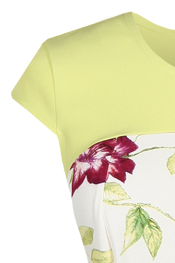 Sukienka FSU686 EKRI + LIMONKA kwiaty