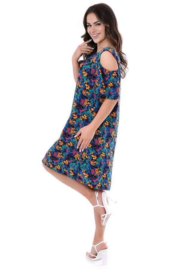 Sukienka FSU939 CZARNY chabrowo turkusowe plamy