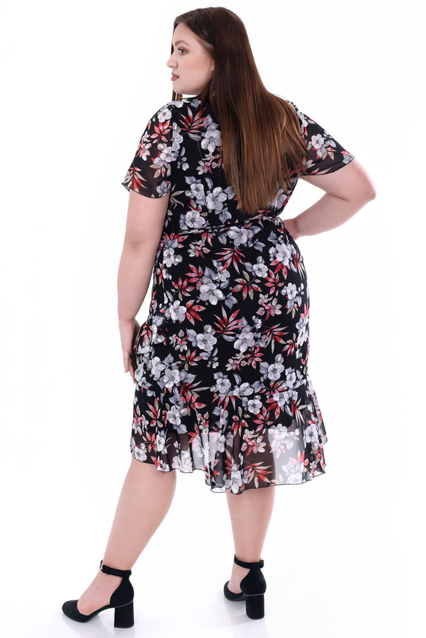 Sukienka FSU1076 CZARNY szaro amarantowe kwiaty