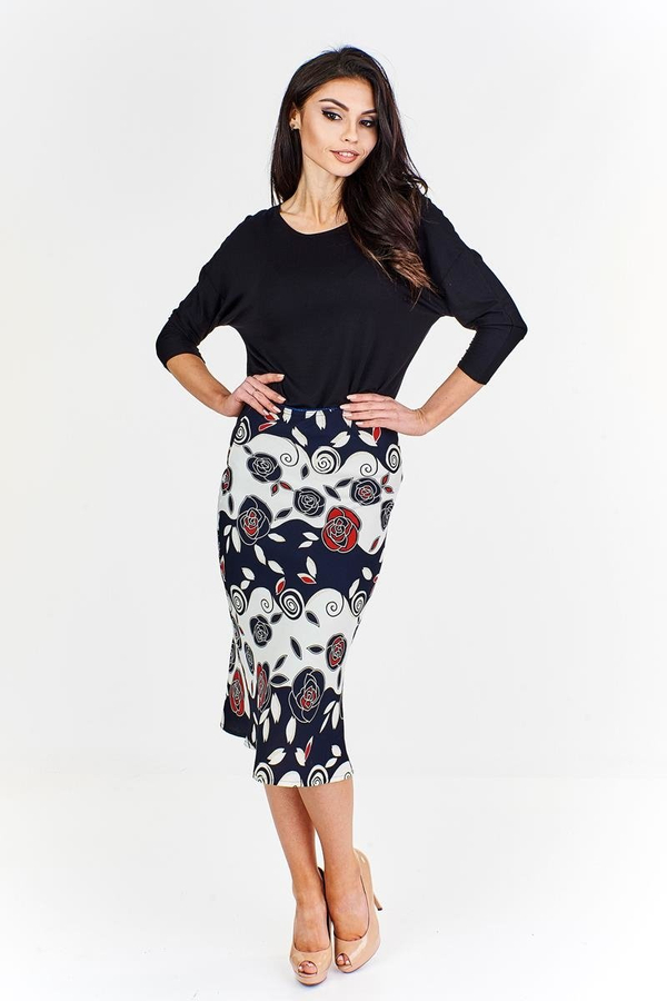 Spódnica FSP771 EKRI + GRANATOWY róże