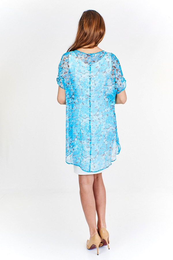 Sukienka FSU620  EKRI + TURKUSOWY wzór