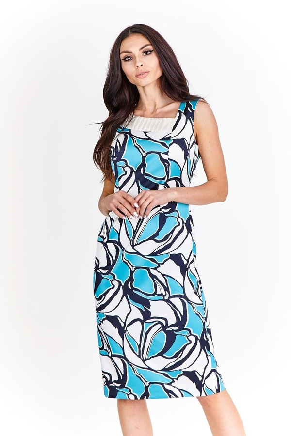 Sukienka FSU915 EKRI + TURKUSOWY