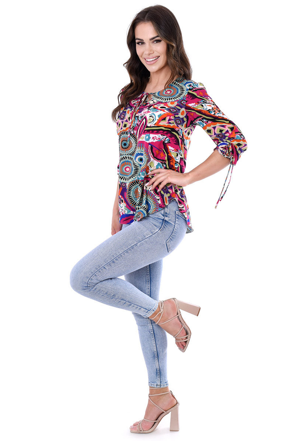 Bluzka FBZ1034 FIOLETOWY wielokolorowe rozety