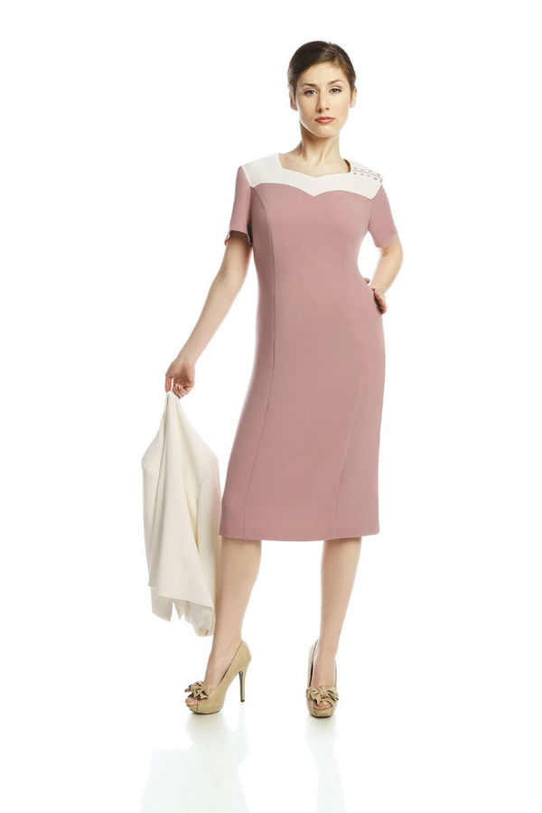 Sukienka FSU899 RÓŻOWY JASNY + EKRI