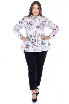Bluzka FBZ1072 EKRI różowo bordowo szare kwiaty