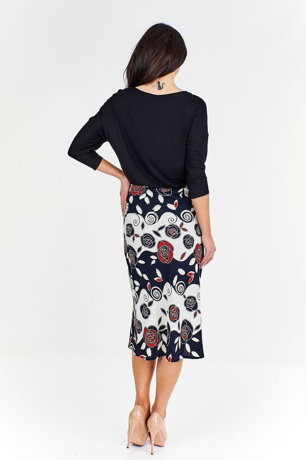 Spódnica FSP771 EKRI + GRANATOWY róże