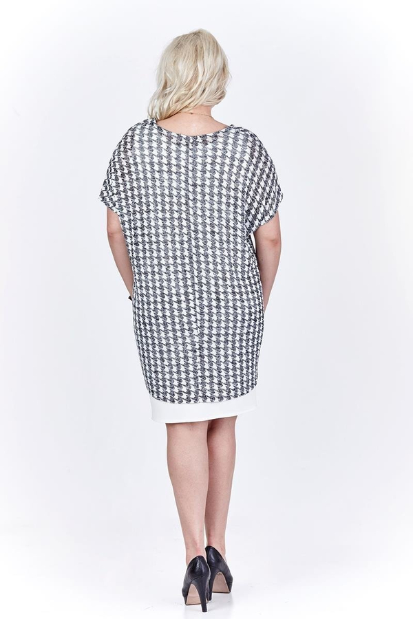 Sukienka FSU620  EKRI + CZARNY pepitka