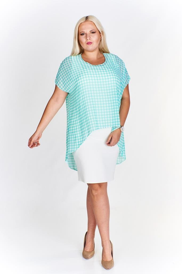 Sukienka FSU620  EKRI + TURKUSOWY ŚREDNI wzorek