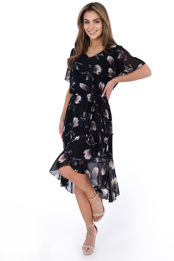 Sukienka FSU1076 CZARNY brązowe tulipany