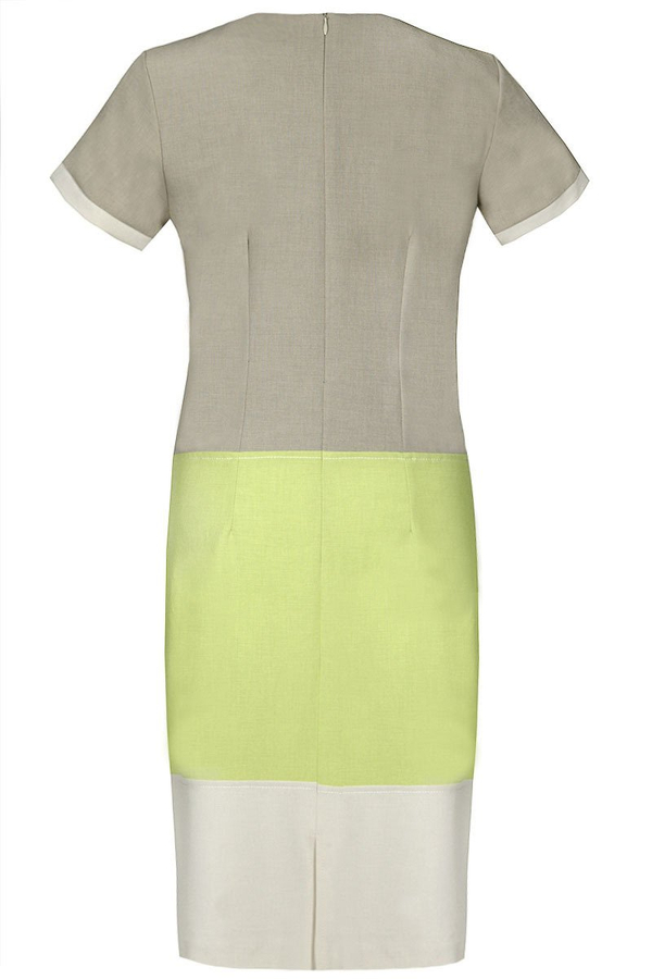 Sukienka FSU779  BEŻOWY CIEMNY + LIMONKA