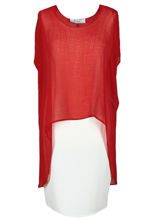 Sukienka FSU620 EKRI + CZERWONY gładki