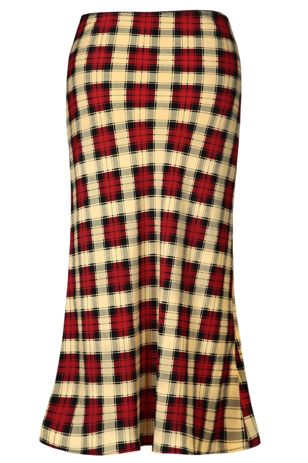 Spódnica FSP771 BEŻOWY + CZERWONY kratka