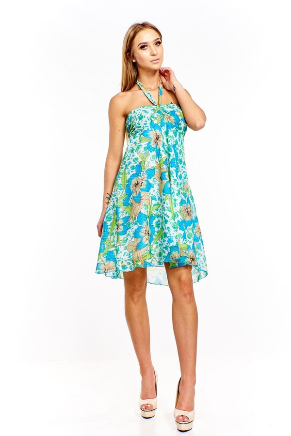 Sukienka FSU149 TURKUSOWY ŚREDNI  EKRI