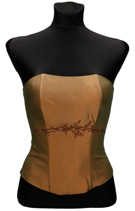 Gorset FGR042 MIEDZIANO-ZIELONY tafta