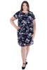 Sukienka FSU1115 GRANATOWY szare kwiatki czerwono niebieskie liście