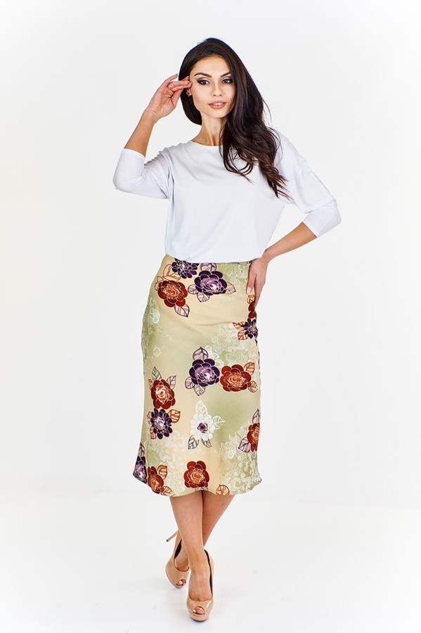 Spódnica FSP771 SELEDYNOWY JASNY kwiaty