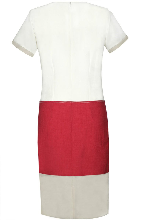 Sukienka FSU779  EKRI + AMARANTOWY ŚREDNI