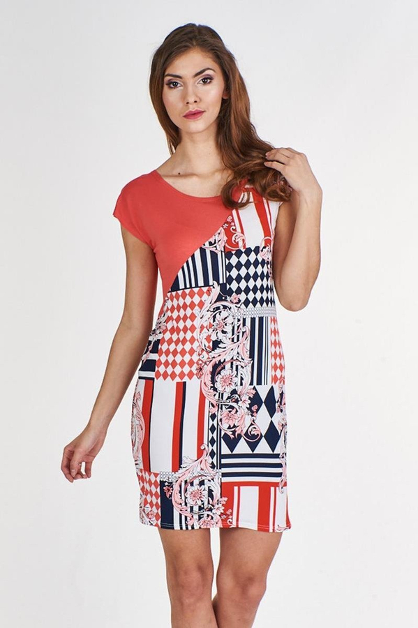 Sukienka FSU375 WIELOKOLOROWY KORALOWY
