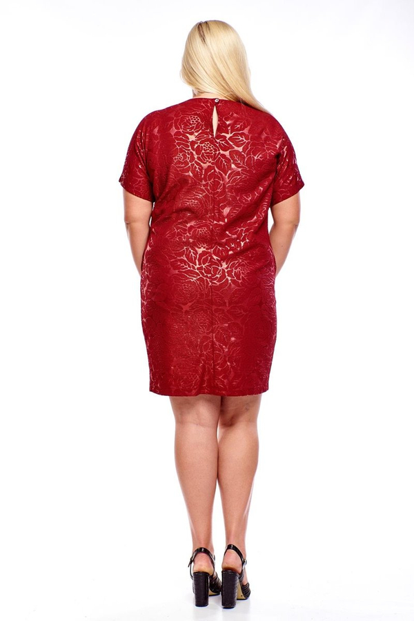 Sukienka FSU1116 BORDOWY wyciskane kwiaty