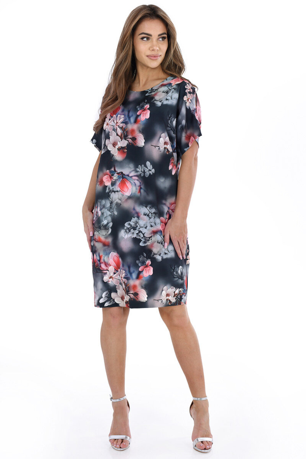 Sukienka FSU1116 GRAFITOWY różowo beżowe magnolie