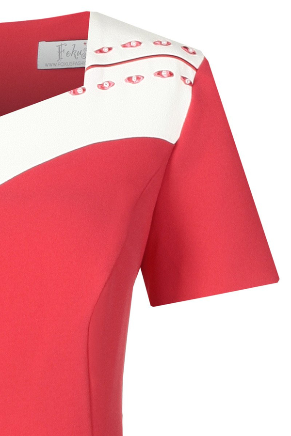 Sukienka FSU899 MALINOWY + EKRI