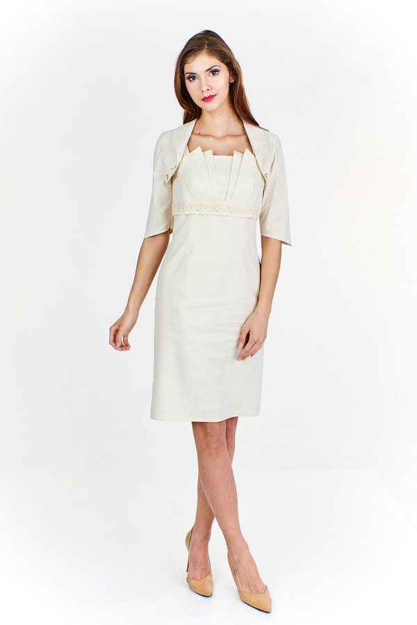 Sukienka FSU926 EKRI + ZŁOTA NIĆ