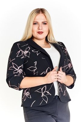 Żakiet FZA916  CZARNY + RÓŻOWY JASNY kwiaty