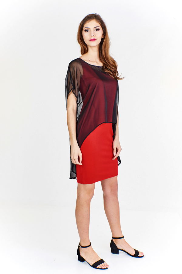 Sukienka FSU620  CZERWONY MOCNY + CZARNY