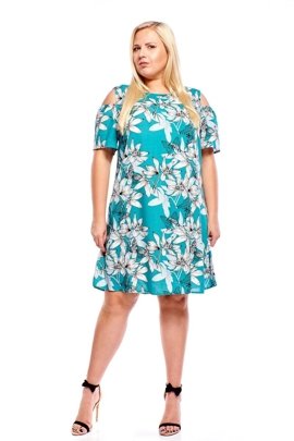 Sukienka FSU939 TURKUSOWY CIEMNY ekri kwiaty