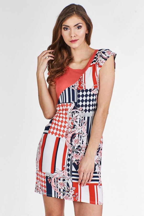 Sukienka FSU375 WIELOKOLOROWY KORALOWY