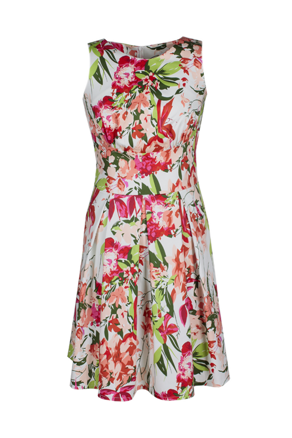 Sukienka FSU608 BIAŁY+KORALOWY