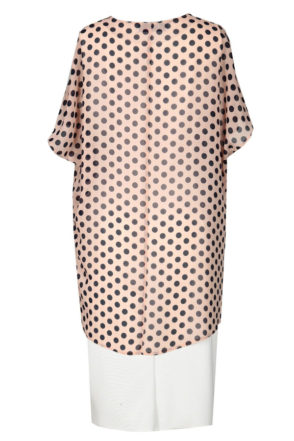 Sukienka FSU620  EKRI + ŁOSOSIOWY JASNY duże kropki