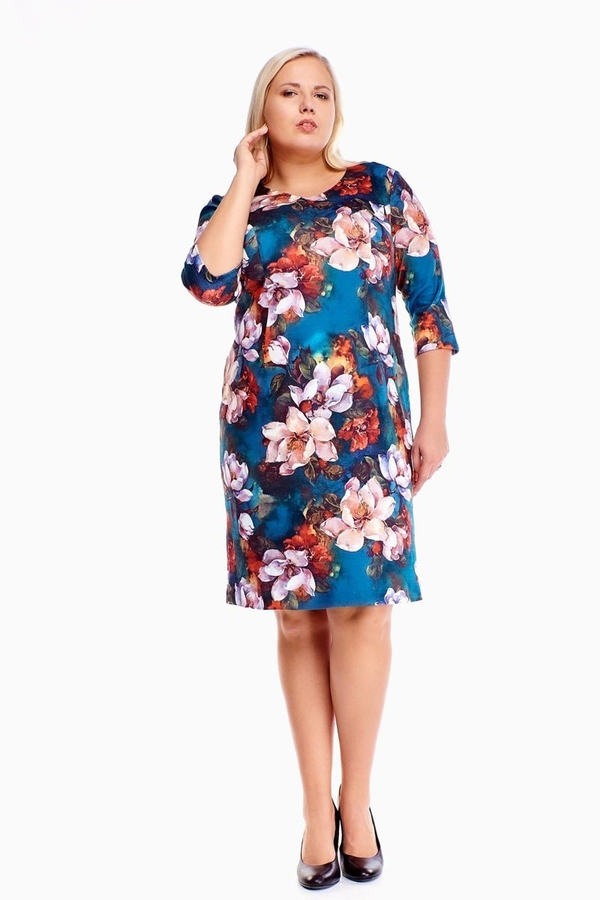 Sukienka FSU893 TURKUSOWY kwiaty