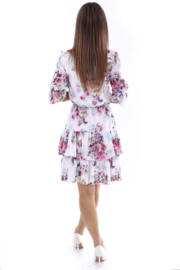 Sukienka FSU1068 EKRI czerwono różowe róże