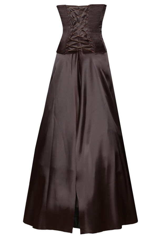 Sukienka FSU037 BURGUNDOWY + CZEKOLADOWY CIEMNY