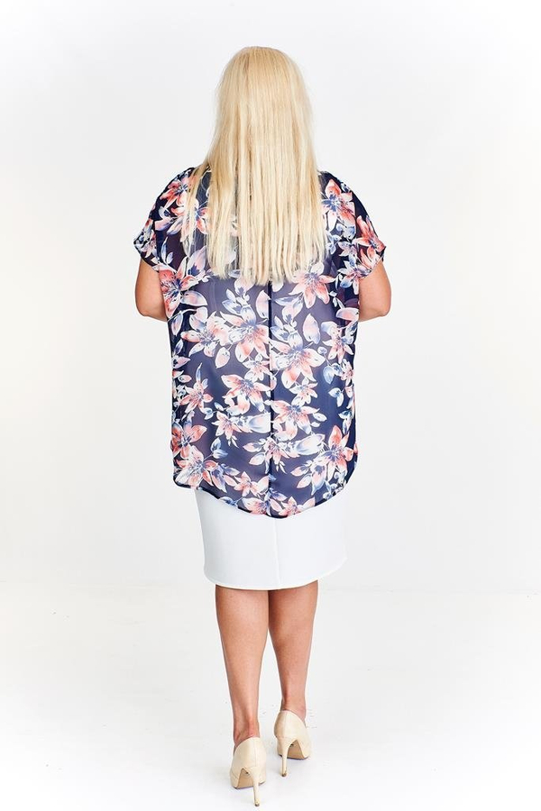 Sukienka FSU620  EKRI + GRANATOWY koralowe kwiaty