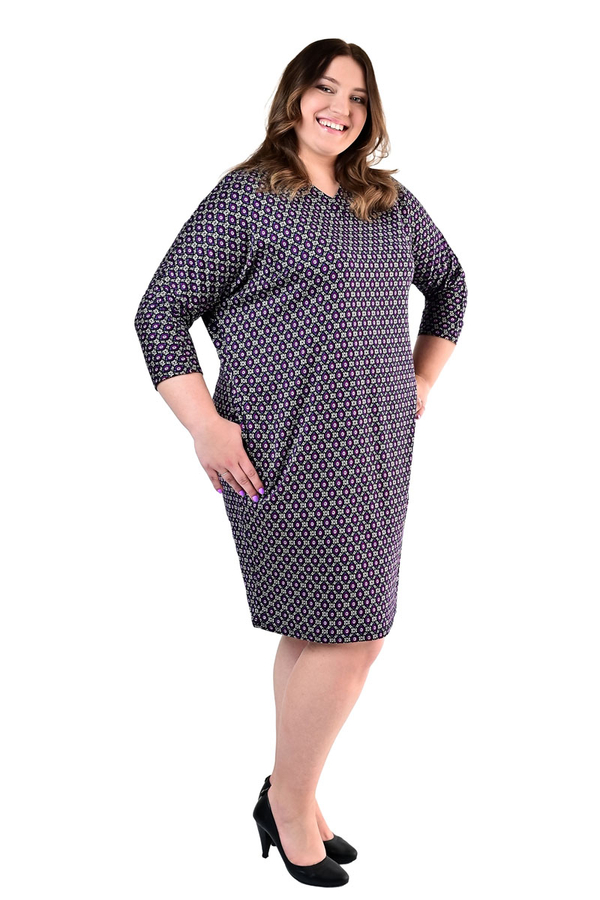 Sukienka FSU1062 CZARNY niebiesko amarantowe rozetki