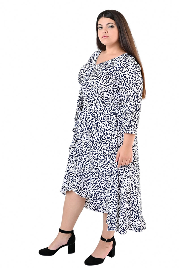 Sukienka FSU1073 EKRI granatowe kleksy