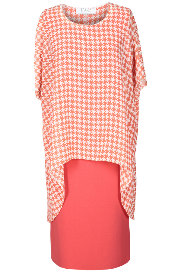 Sukienka FSU620 KORALOWY + ŁOSOSIOWY wzór