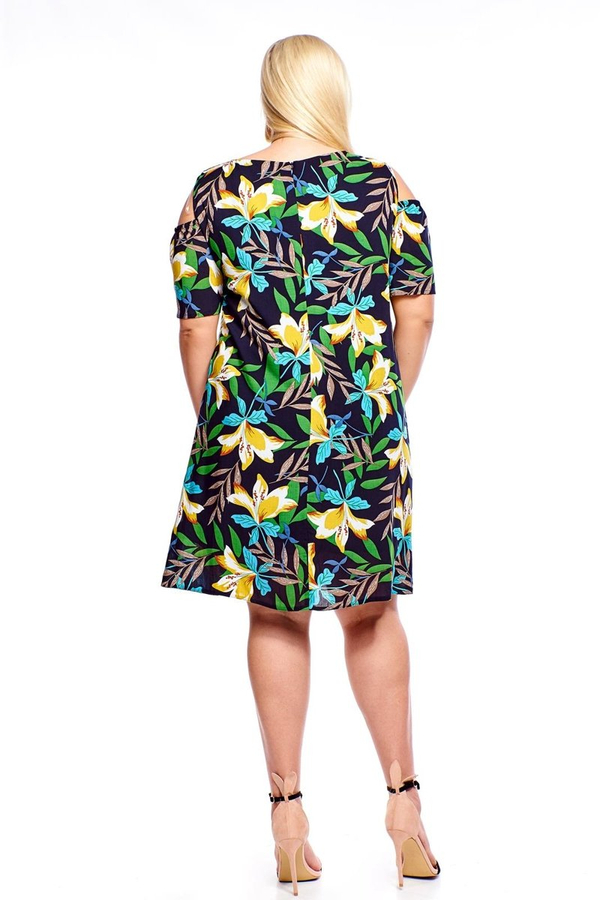 Sukienka FSU939 GRANATOWY żółte kwiaty