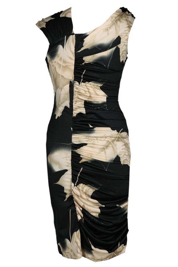 Sukienka FSU198 CZARNY BEŻOWY  liść