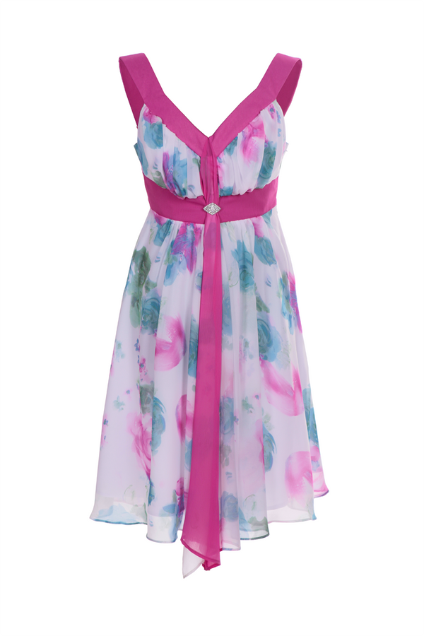 Sukienka FSU212 AMARANTOWY JASNY BIAŁY