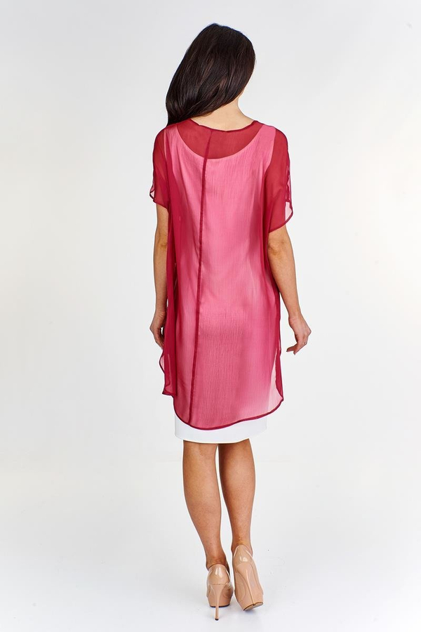 Sukienka FSU620 EKRI + RUBINOWY gładki