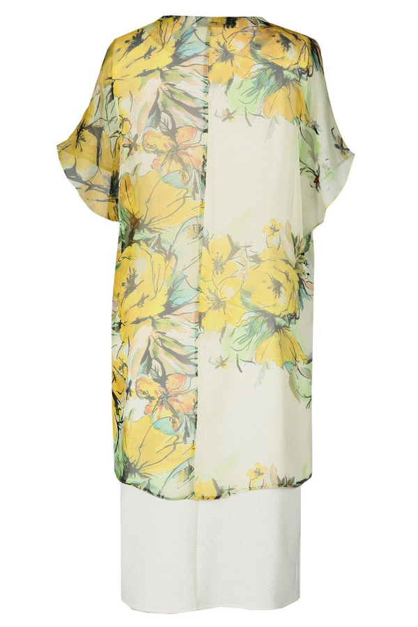 Sukienka FSU620  EKRI + ŻÓŁTY JASNY kwiaty